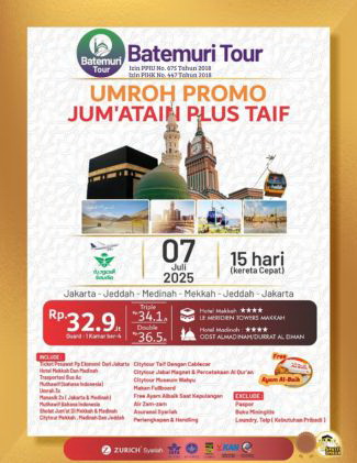 Paket Promo Umrah Jumatan ,Plus Thaif, Plus Kereta Cepat, Btt Ahz, 15 hari, Keberangkatan 07 Juli  2025